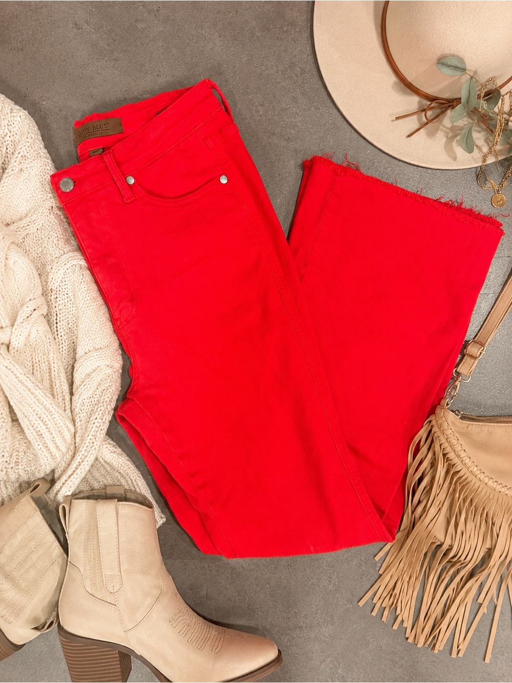 Judy Blue High Waist Tummy Control Red Flare Jeans